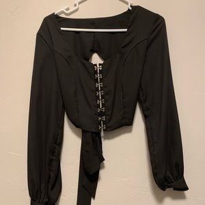 Open Back Long Sleeve Blouse